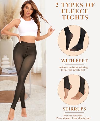 DOCUMO Fleece Lined Tights for Women Thermal Pantyhose Winter Warm Fake Translucent Tights High Waisted Thick Leggings4