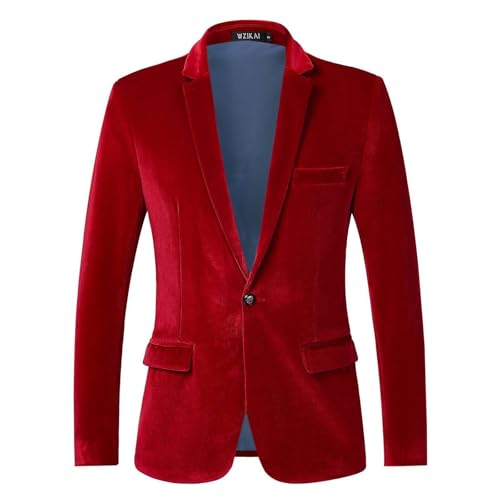 Generisch Sakko Blazer Chaqueta de entretiempo de terciopelo para hombre, corte estrecho, chaqueta de invierno, elegante y elegante, traje de negocios, baile de graduación, esmoquin, 1 botón, chaqueta