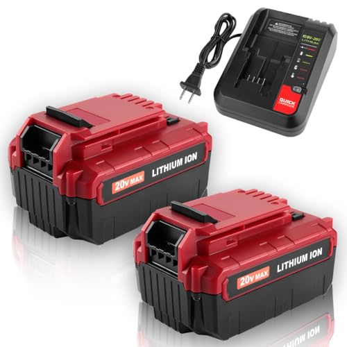 Energup 2Pack PCC685L Replace for Porter Cable 20V Battery 6.5Ah for 20-Volt Power Tools PCC685LP PCC680L PCC681L PCC682L Incliude 1Pack Porter-Cable 20V Battery Charger