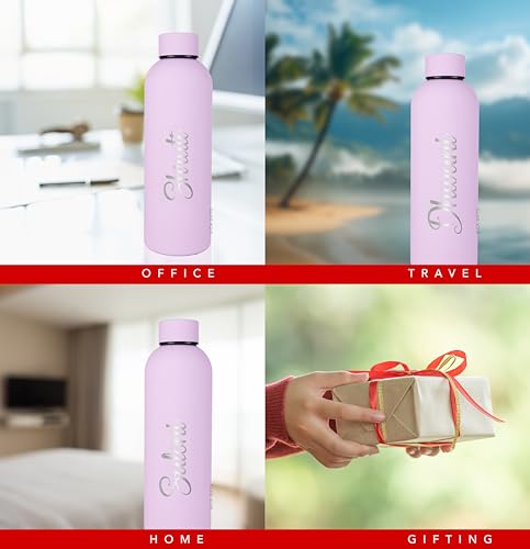 Image of AICA Personalized Name Stainless Steel Water Bottle -500ml -12Hrs Hot & 18Hrs Cold (Purple) |Customised Gift For Man Woman Girl Boy