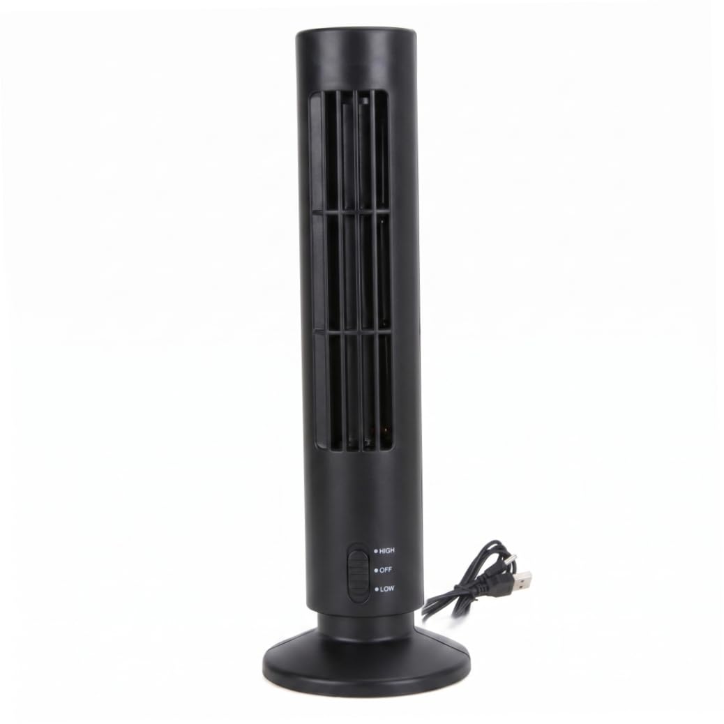 Goutdori Bladeless Mini Tower Fan 2 Speed USB Fan Blows Cold Air Quiet Operation Energy Efficient 10.5x33cm Black