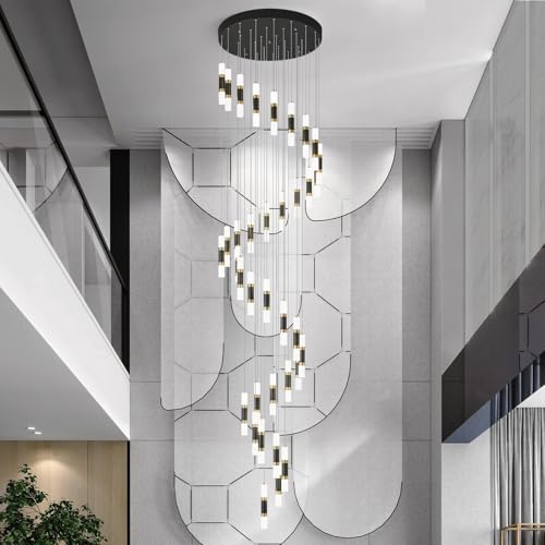 Image of 36-Light Modern Chandeliers for Entryway Ceiling Pendant Light Dimmable LED 216W Staircase Large Chandelier Lobby Living Room Foyer High Ceiling Chandelier (Black Gold)