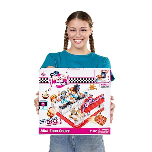 Mini Brands Foodie Series 2 Food Court Playset with 1 Exclusive Mini by ZURU - Includes Real Mini Fast Food Brands Collectibles, Food Court Playset for Role Play and Displaying Mini Brand Collection