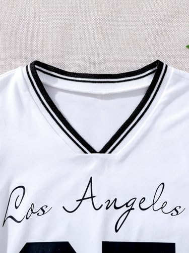 Girl's Striped Number Print Jersey Shirts V Neck Short Sleeve Casual Y2K Graphic Tees Summer Tops3