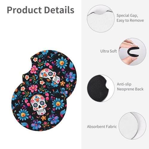 2PCS Posavasos para Auto con Diseño Mexican Sugar Skulls miniatura 4
