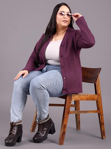 Image of HIFZAA Plus Size Sweater for Womens Woolen Full Sleeve Cardigan 3XL 4XL 5XL 6XL