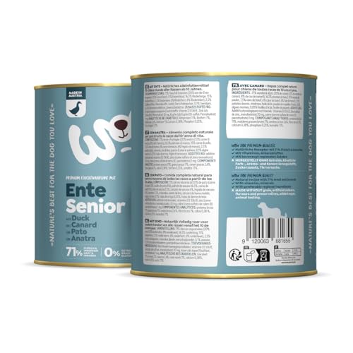 WOW Dog Senior Nassfutter mit Ente 6 x 800g| ohne Getreide & Zucker