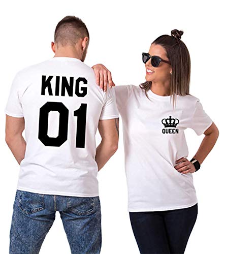 Nest Home Couples T-Shirts Ensemble de la Reine Royale pour Les Couples 01 (Blanc, King L+Queen S)