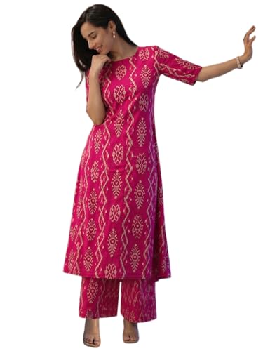 Image of ANNI Designer Co Ord Set for Women Viscose Printed | A Line Kurta Palazzo Set for Woman | Round Neck Elbow Sleeve Ethnic Dress Stylish Coord Outfit Trendy Womens Clothing