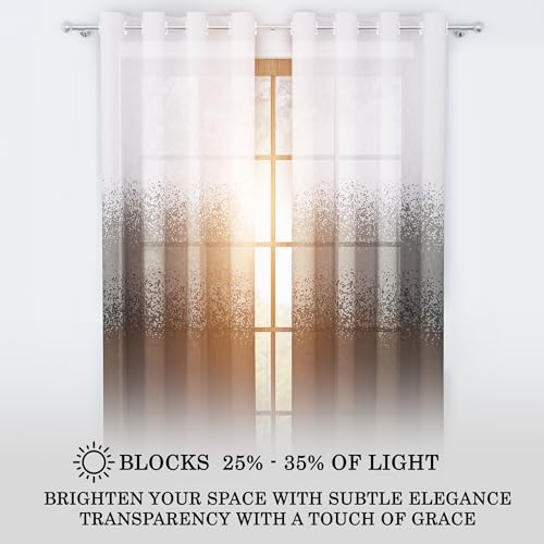 Image of Story@Home Window Curtains 5 Feet Long Set of 1 | Pixel Printed | Semi Transparent Curtain | Net Curtains | Sheer Curtain for Living Room | (118 X 152 Cm, Brown & White) | Perfect for Home Decor