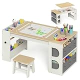 BlueWood Kids Art Table and Chairs Set, Removable Desktop...