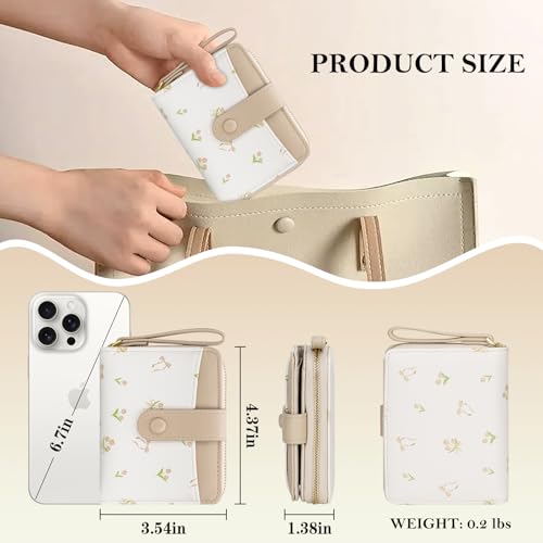Image of BIAOTIE Wallet for Women Cute Floral Flower Wallet RFID Credit Card Holder Purse Small Bifold Zipper Coin Pocket Purse with ID Windows (T- Khaki)