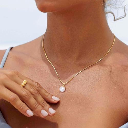 Pearl Necklace: 14K Gold-Plated/White Gold-plated Pearl Necklace for Women 16.5” + 2”4