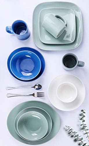Dinner Plates, KOMUEE Porcelain Square Dinner Plates - 10 Inch - Set of 6, Cool Assorted Colors