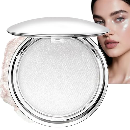 Shimmer Glow Highlighter Cream,Waterproof Makeup Powder Highlighter with Body Glitter,Lightweight Radiant Makeup Powder High-lighter,Soft Glitter High-lighter,Face Make-up for Women,Easy to Use(White)