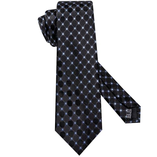 Image of Dubulle Mens Paisley Floral Silk Tie for Men Black Blue Striped Necktie and Pocket Square Cufflinks Set Wedding Business