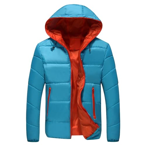 Qolkmuiy-GJ Mens Mixed Quilted Puffer Jacket Casual Hooded Thick Down Jackets Zip Up Warm Parkas Outdoor Coats (Blue,XX-Large)
