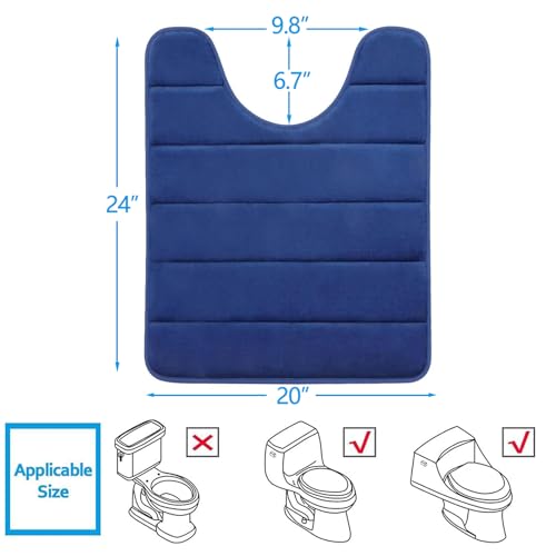 Image of Buganda Memory Foam Contour Toilet Bath Rug, U-Shaped Non Slip Absorbent Thick Soft Washable Bathroom Rugs, Floor Carpet Bath Mat for Bathroom Sink Toilet (20 inch x 24 inch, Navy Blue)