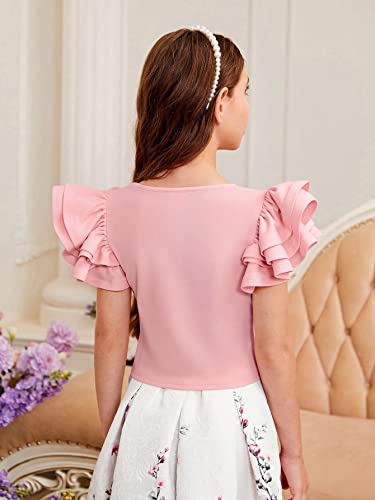 WDIRARA Girl's Short Sleeve Tiered Layer Tee Round Neck Ruffle Trim T Shirt3