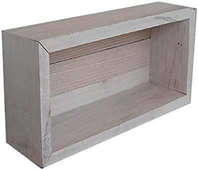 Wood/Wooden Shadow Box Display With Backing - 16" x 6" - Two Tone - Antique White/Antique White - Rustic Decorative Reclaimed Distressed Vintage Appeal