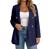 Generisch Business Casual Damenblazer mit offener Vorderseite Langarm Arbeitsjacke im eleganten Stil für Büro Freizeit taillierter Schnitt ungefüttert vielseitig kombinierbar (Navy, M)