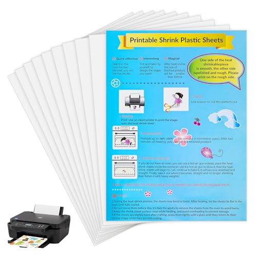 lompyeu 10 Pieces Plastico Magico Shrink Plastic A4 Hojas de Plástico Termocontraíble Imprimible para Niños Manualidades Creativas