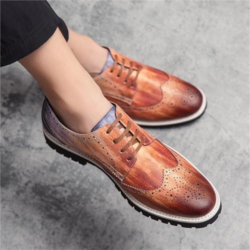 Men's Lace Up Vintage Colorful Round Toe Leather Casual Dress Shoes Low Cut Spring Autumn Fashion Footwear2
