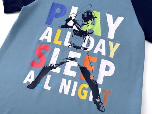 Tebbis Pajamas For Boys Fun Baseball Navy Blue Short Sleeves 2-Piece PJs Set Kid Comfy Sleepwear Size 6-183