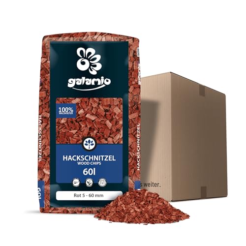 GALAMIO Holzhackschnitzel Rot Kiefer 5-60 mm - 60L - Farbiger natürlicher Unkrautschutz