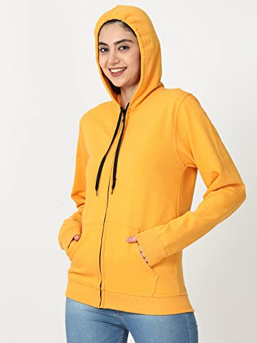 Image of Wafaa Women's Cotton Plain Hooded Neck Full Zipper Sweatshirt Hoodies with Kangaroo Pocket