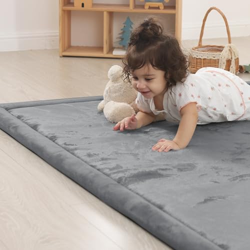 Image of 1.5 inch Thick Baby Play Mat for Floor Tummy Time, 50 inchx 50 inch Pro Soft Baby Activity Playmats Playroom, Easy Care with Non-Slip Safe for Infant Toddler Kids Crawling(Dark Grey)