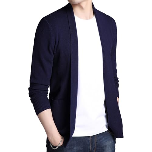 Mens Classic Ribbon Cardigan Men's Open Front Sweater Long Sleeve Cotton Cardigan for Men