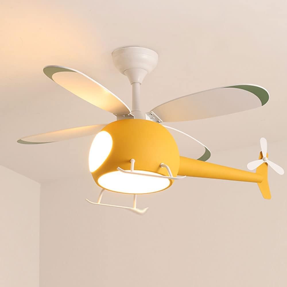 fUfIzU Ventilador De Techo De Helicóptero con Luces para La Habitación De Los Niños, Araña LED De 38.6 "+ Ventilador Ventilador De Techo De Avión De Niño Y Niña Lámpara Colgante Decorativa,Amarillo