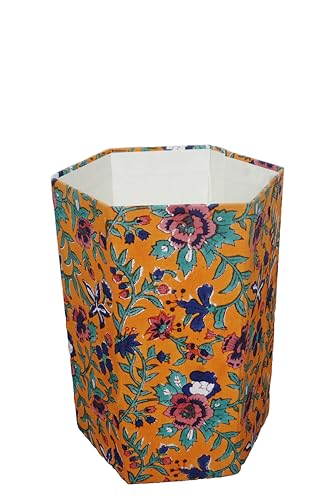 Image of Generic 3.3 Gallon Cotton Hand Block Printed Paper Waste Basket |Small Decorative Trash Can for Housewarming Gifts in Living Room, Bedroom, Bathroom | Eco-Friendly, Plastic-Free (1, ORE.GREEN)