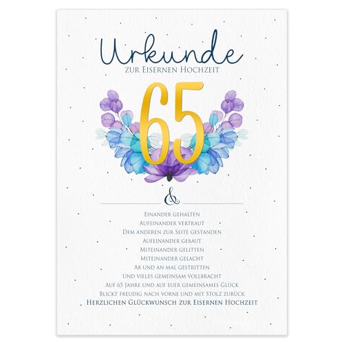 Eiserne Hochzeit Geschenk Urkunde zum 65. Hochzeitstag | personalisierte Karte DIN A4 | Geschenkidee Eisenhochzeit Jubiläum Glückwunschkarte (65. Hochzeitstag Eiserne Hochzeit) Eiserne Hochzeit Geschenk Urkunde zum 65. Hochzeitstag | personalisierte Karte DIN A4 | Geschenkidee Eisenhochzeit Jubiläum Glückwunschkarte (65. Hochzeitstag Eiserne Hochzeit)