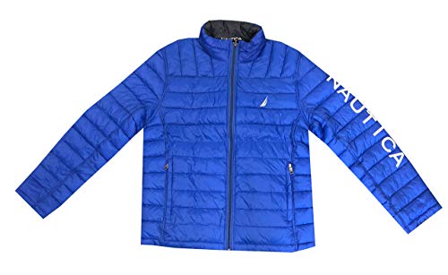 Nautica Mens Quilted Water Resistant Reversible Puffer Jacket (M, Royal Blue/Navy)