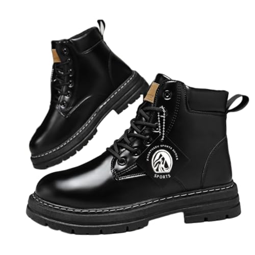 CTKVbmeoi Classic Casual PU Leather 2 Inch Height Increasing Ankle Boots for Men Casual Work Outdoor with Padded Collar Chunky Sole (Black,12)