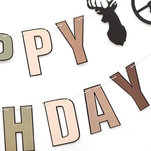 Image of Deer Hunting Camo Happy Birthday Banner,Deer Hunting Party Decorations | The Big One Deer Hunting Birthday Banner,Buck Deer Party Decorations