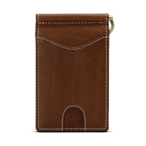 ROGUE WALLET Minimalist Money Clip Wallet for Men, RFID Leather, Brown