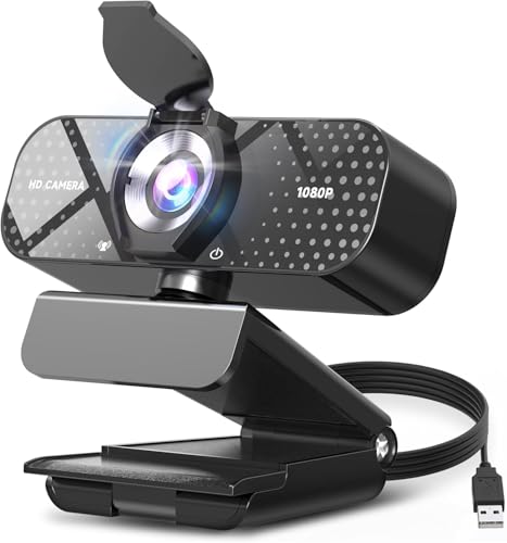 Webカメラ ウェブカメラ HD 1080P マイク付き プライバシーカバー 広角レンズ 自動光補正 クリップオン取り付け プラグアンドプレイ USB ウェブカメラ Zoom/Skype/YouTube/ウェブ会議/ビデオ通話/リモートワークをサポート ラップトップ/デスクトップ/PC/Macをサポート 日本語説明書付き (ブラック)の画像