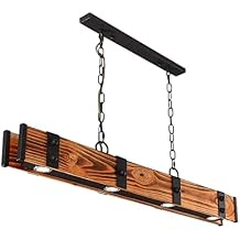 Rustic Chandelier Farmhouse Wood Chandeliers Pendant Light Rustic Wood Chandelier for Dining Room Kitchen Island Retro Wood Pool Table Lighting Rectangle Farmhouse Chandelier for Dining Table