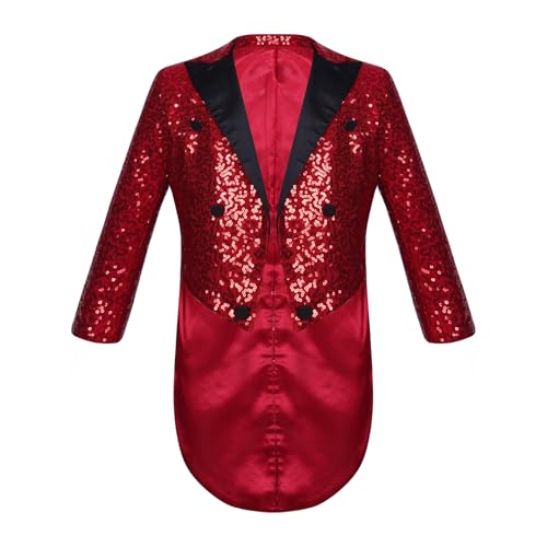 Riismen Zauberer Zirkus Kinder Kostüm Mantel Anzug Smoking Hochzeit Party Taufe Glitzer Junge Jacke Geburtstag Feier Frack Jacke 5 14 Jahre Burgund 122-128