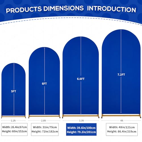 Image of SoarDream Navy Blue Wedding Arch Backdrop Cover 6.6FT Spandex Fitted Navy Blue Photo Arch Covers Round Top Chiara Arches Backdrop Cover Fabric for Baby Shower Balloon Party Decoration