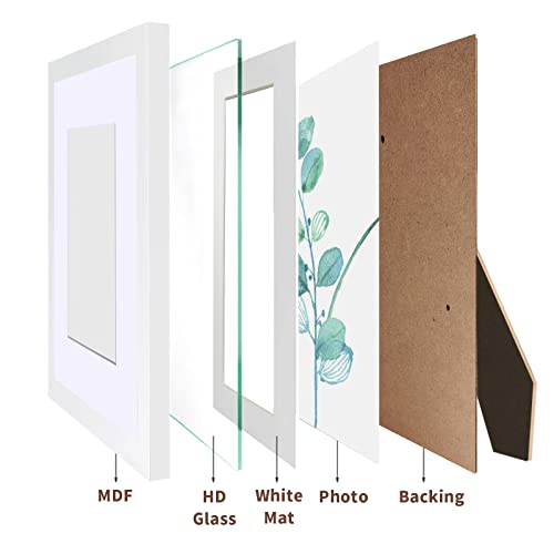 8X10 Picture Frame White Set Of 6 With Real Glass, Display Pictures 5X7 With Mat Or 8X10 Without Mat For Wall Or Tabletop #TOP2