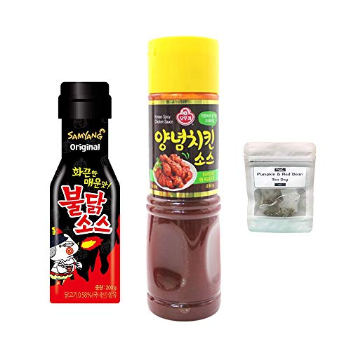 Korean BBQ Buldak Fire Noodle Challenge Hot Flavor Spicy Chicken Sauce Yangneom Sweet Chili with Pumpkin tea