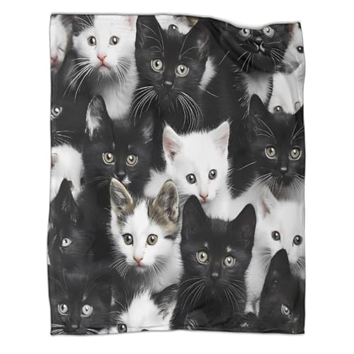 Plaid doux chaud infroissable 150x200cm, couverture imprimé 3D chatons