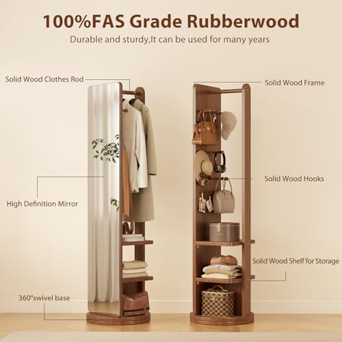 Image of WoodsWhisper Full Length Mirror Coat Rack Solid Wood Floor Mirror 66 inchx12 inch Full Length Mirror with Stand Long Mirrors for Bedroom,Living Room (Walnut Brown, 70 inch L x 16 inch W)