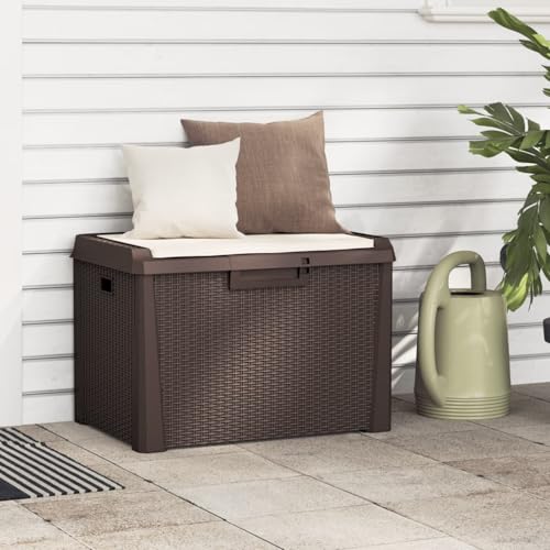 Tidyard Arcón Exterior,Baúl almacenaje,Banco para Exterior,Arcón Jardin Exterior Impermeable,Arcón Almacenaje Exterior,Caja de almacenaje jardín con cojín de Asiento PP marrón 125 L
