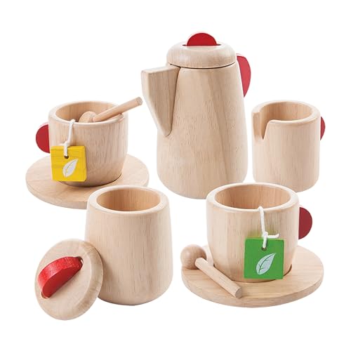 PlanToys® Wooden Tea Set for Kids | Montessori Pretend Play Kitchen Toy | Eco-Friendly Role Play Tea Party Set with Teapot, Cups, Saucers, Sugar Bowl, Milk Pitcher, Tea Bags & Spoons