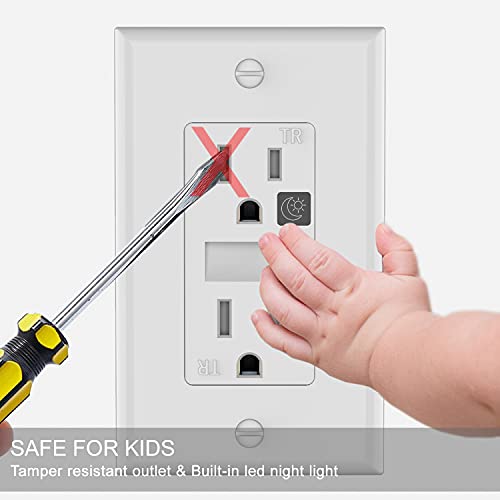 Image of SOZULAMP 15A Outlet with Night Light, TR, 4-Pack | Auto on /off nightlight. Glows through outlets. Shutters block objects. For halls, stairs, baths. Plates & 12-month warranty.
